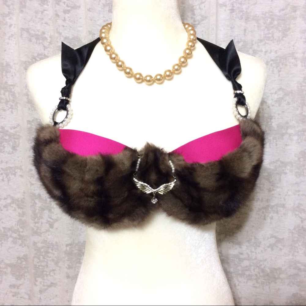 'Britney' Striped Mink Fur Handcrafted Bra Top